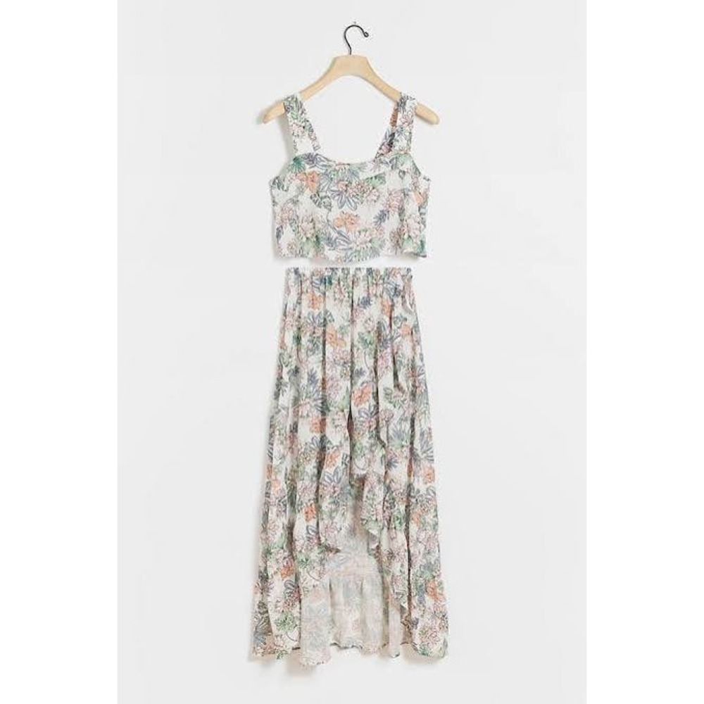 Anthropologie Alana Gunn Springbook Crop‎ Cover Up Floral Tank Skirt Set Medium